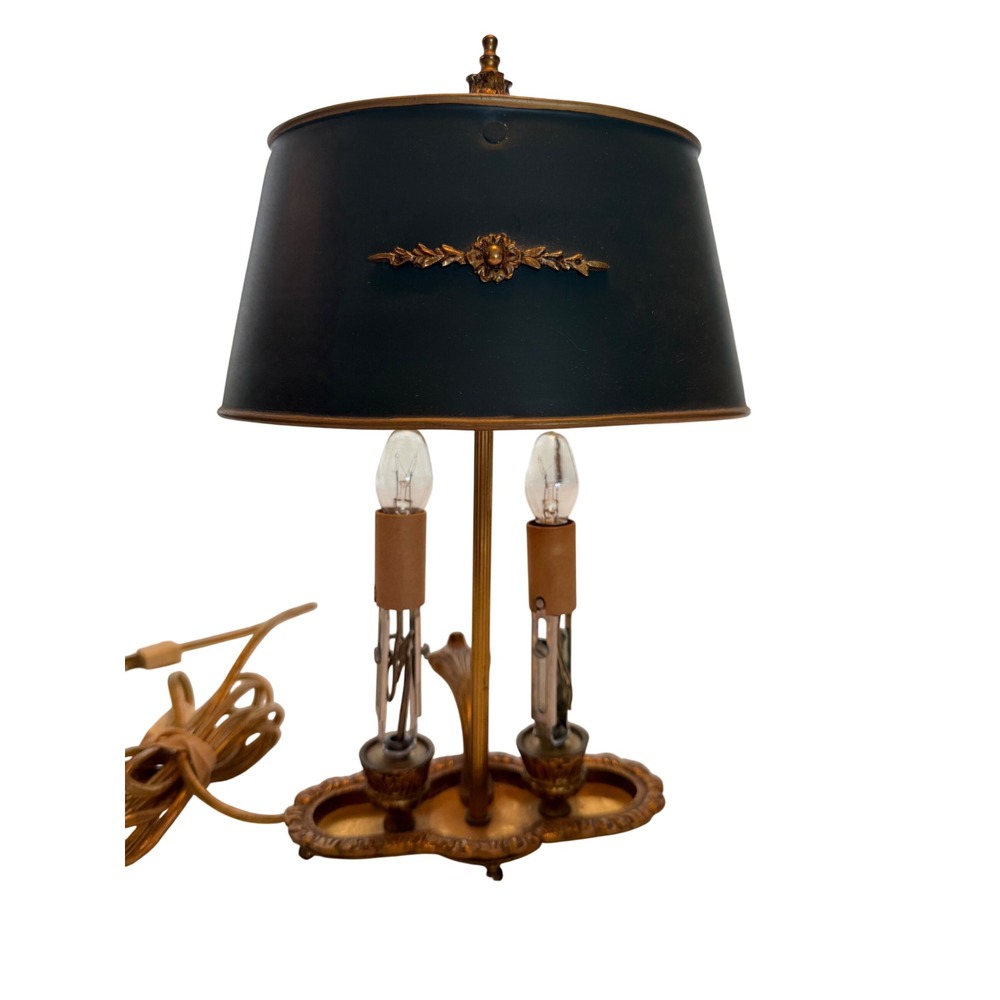 Vintage Toleware Boudoir Lamp Brass Twin Candelabra Metal Shade NEEDS REWIRING